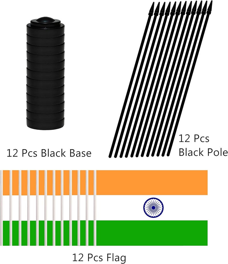 BCLin 12 Pack India Desk Flags Set, Indian Small Mini Table Office Flags with 12" Solid Black Pole, 8.2 x 5.5 Inches, Home and Office Decoration, Festival Celebrations - Image 3